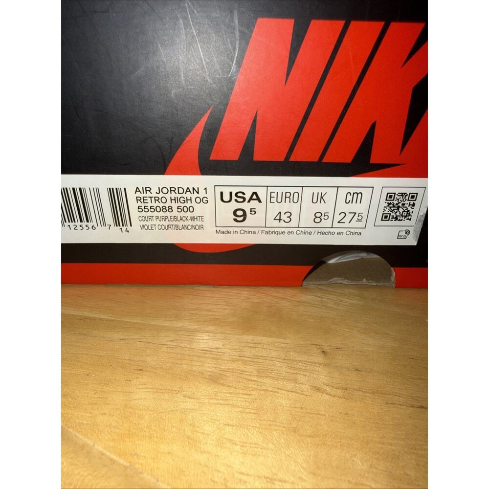 Size 9.5 Men Jordan 1 Retro High OG Court Purple 2.0 2020 With Box 555088-500 - Picture 11 of 11